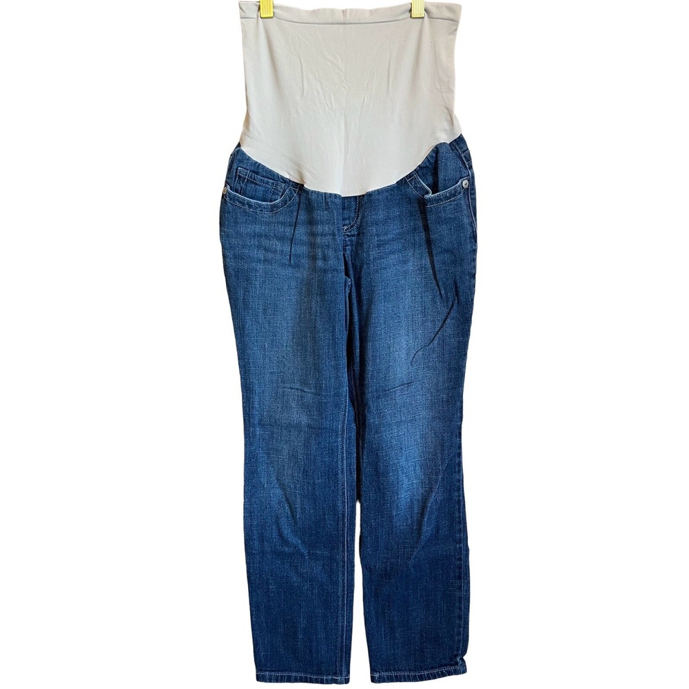 Indigo Blue Maternity Jeans Womens M Straight Leg Low Rise 5 Pocket Casual